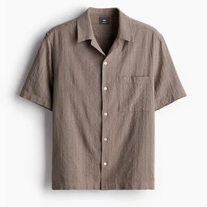 H&M Men’s regular fit linen blend brown/beige button up Summer Resort shirt XL